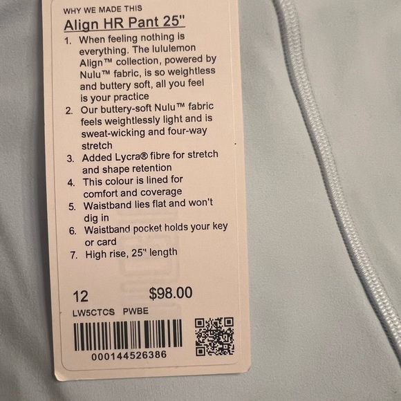 NWT Lululemon Align HR Pant 25" Leggings Powder Blue Size 12 - Picture 5 of 6